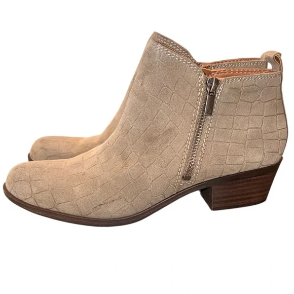 Lucky Brand® Basel Bootie Stonerock Crocodile Suede Double Zippers Stacked Heel - Picture 4 of 9